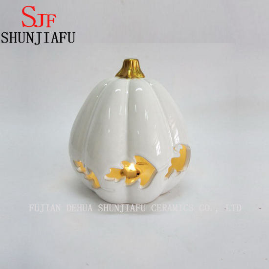 Wholesale Ceramic Halloween Pumpkin Figurine with LED Function