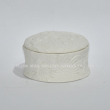Decorative Raised Rounded Design White Ceramic / Dresser Top Jewelry Holder