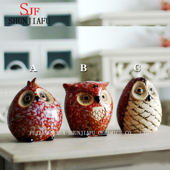 Set of 3 PCS - Small Ceramic Owls Figurine House Warming Gift Tabletop Shelf Ceramic Home Decorative