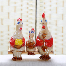 Set of 3 Family Originality Plump Ceramic Glazed Rooster Figures