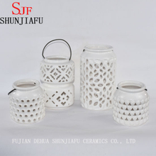 Beautifully Carved Ceramic Lantern, White