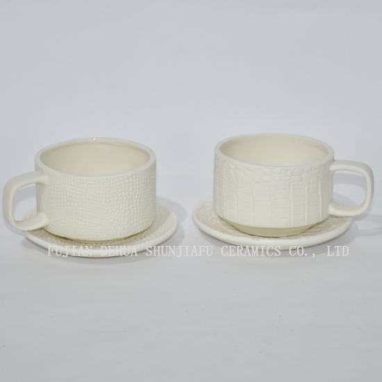 Shunjiafu Ceramic Coffee Mugs with Saucer, White