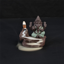 Home Stick Holders green Ganesha Backflow Incense Burner Elephant god Emblem Auspicious and Success Ceramic Cone Censer Home Decor