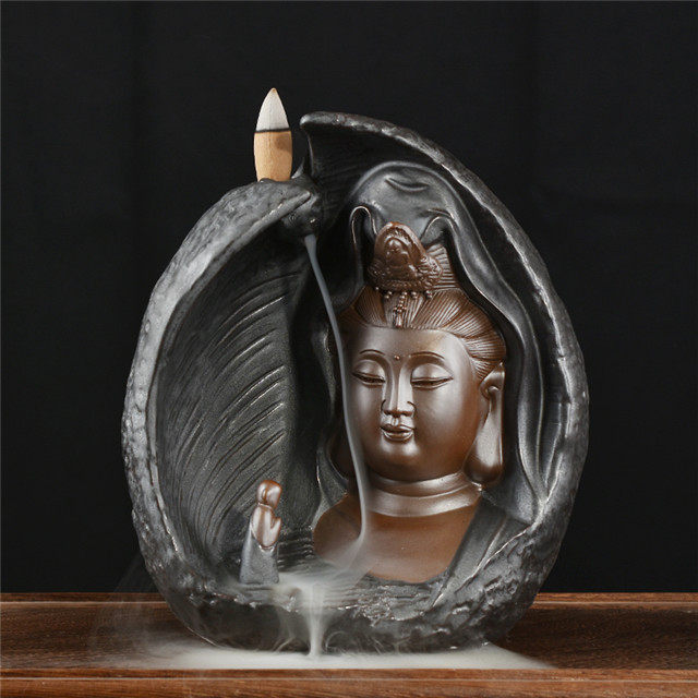 Backflow Incense Burner Guanyin Shape Wholesale Censer Cone Ceramic Smoke Burner Backflow
