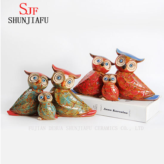 3 PCS / Set Ceramic Owl Design Cute Desk Organizer Decoration for Home and Office.