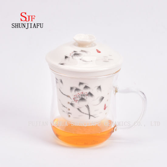 Office and Home Flower Tea Cup, Ceramic and Glass Cup Combine, Tea, Coffee, Flower Tea