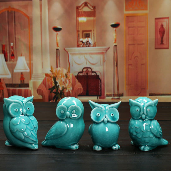 Mini Ceramic Owl Figurines Statues House Gift Tabletop Shelf
