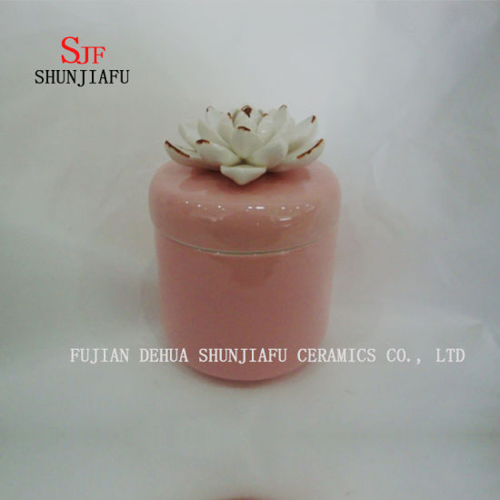 Colors Ceramic Jewelry Box with White Rose Flower Lid