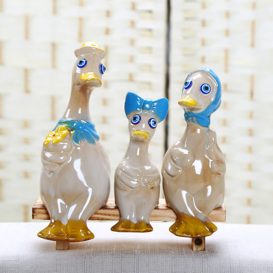 Family Originality Plump Ceramic Glazed Duck Figures (Blue)