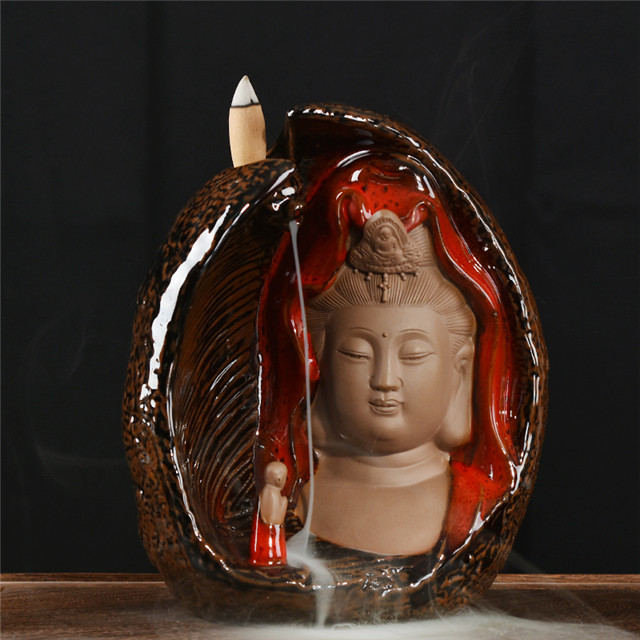  Ceramic Backflow Burner Incense Holder Backflow Incense Burner Guanyin Shape Wholesale Censer Cone Home Decor