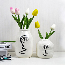 Home Decoration Handwork Drawing Faces Painted Picture Abstract Faces Decorative Ceramic Face Vase