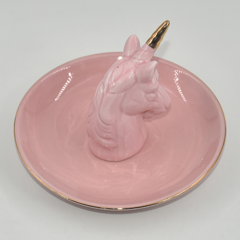 OEM Home Decor Pink Unicorn Style Design Ceramic Jewelry Tray
