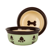 Black Circle Edge Bowl Bottom Printing Bone Circular Dog Footon Yellow Ceramic Dog Bowl Ceramic Pet Feeder