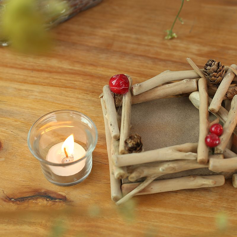 Driftwood Candle Holder with 3pcs Glass Candle Cup Tabletop Tea Light