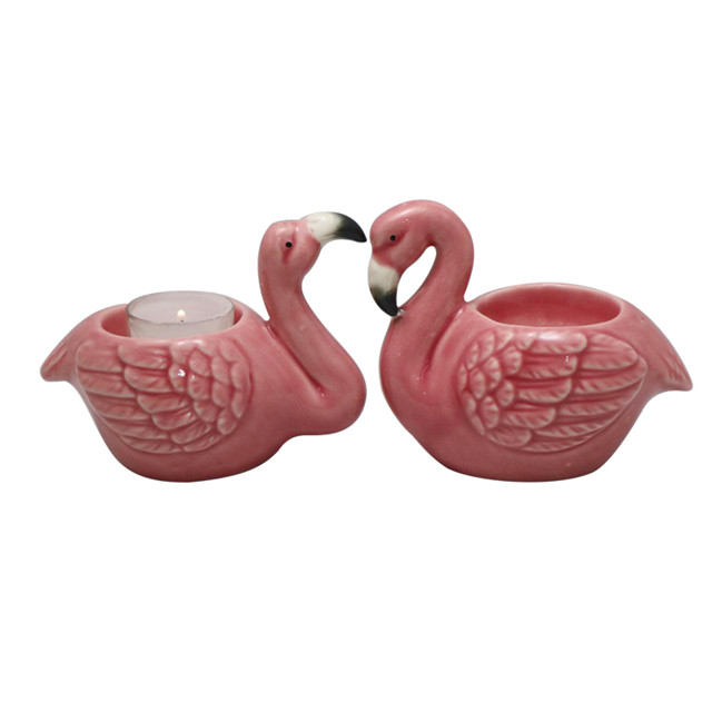 Ceramic Pink Flamingo Candle Holder