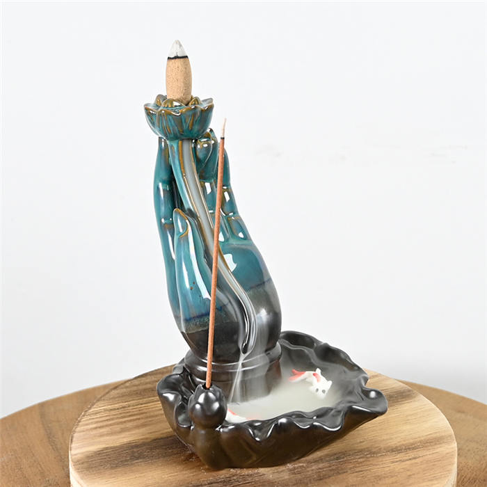 Ceramic Buddha Backflow Incense Burner New Style Glaze Blue 
