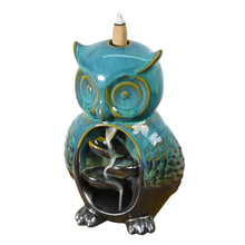 Blue Cerami Owl Styles Waterfall Backflow Incense Burner Incense Burner Production Supplier