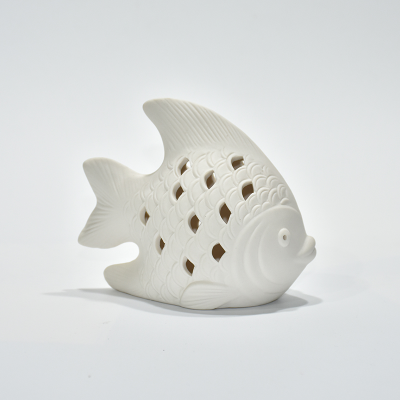 Desktop Light Hollow Out Ceramic Fish Design LED Lantern