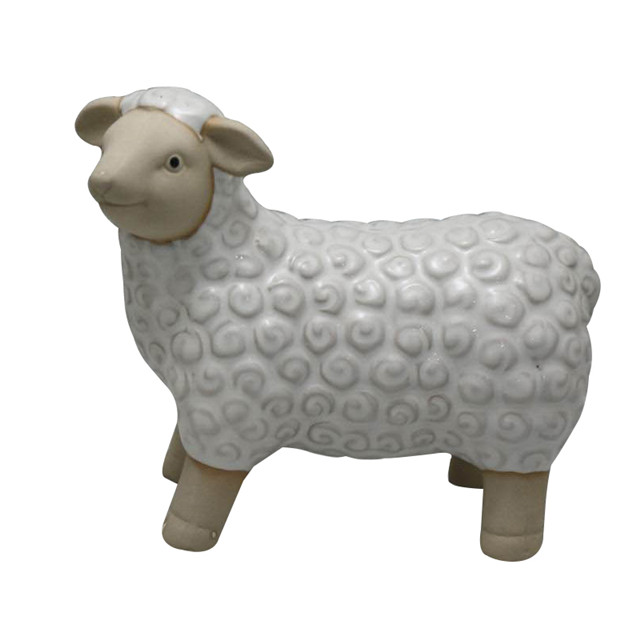 Ceramic White Farm Sheep Statues Decoration 