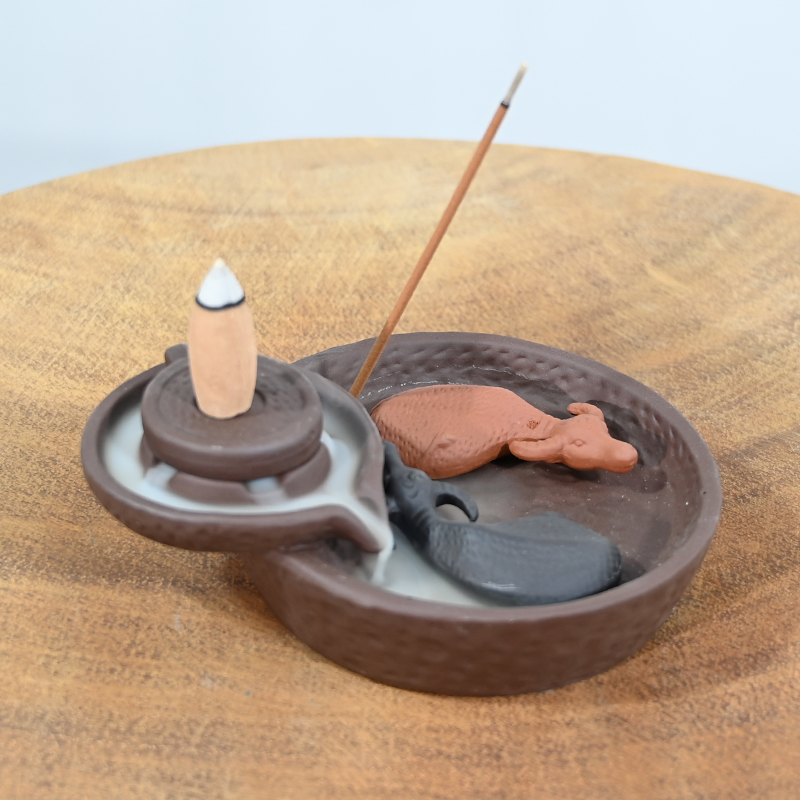 Two Fish Design Ceramic Backflow Incense Burner