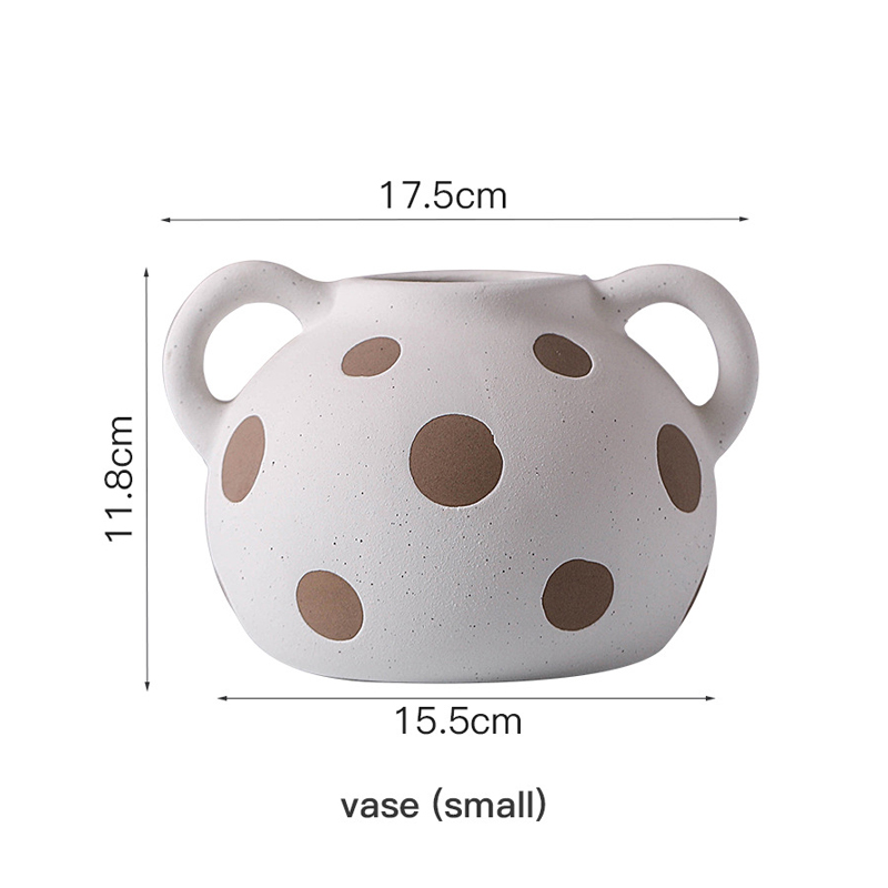 Ceramic Vase with Two Ears Gold Dot Pattern