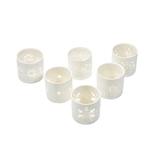 Desktop Night Light White Ceramic Tealight Holder with Snowflake Cut-Out Design Cutout Ceramic Tealight Candle Holder