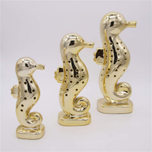 Home Furnishings Ocean Ocean Electroplated Gold Ceramic Seahorse Ceramic Seahorse Figurine, Polished Chrome Finish, Gold