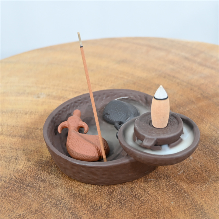 Double Bull with Cow Design Ceramic Backflow Incense Burner