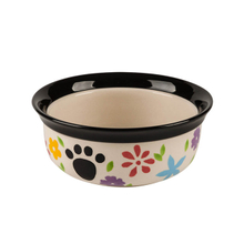 Black Circle Edge Bowl Bottom Printing Dog Footon Circular Dog Footon Ceramic Dog Bowl Ceramic Pet Feeder