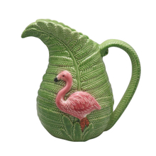 Ceramic Green Coconut Leaves Pot Style Relief Flamingo Vase