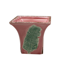 Ceramic Embossed Green Leaves Pink Flowerpot