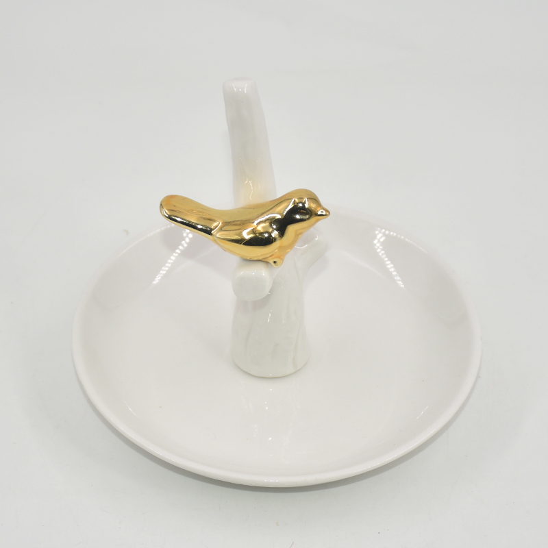 Ceramic gold bird branch Jewelry Tray