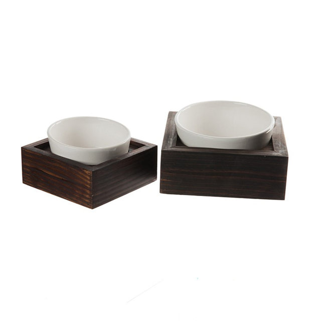 Ceramic Cat Bowl White Ceramic Cat Bowl With Wooden Pedestal Ceramic Pet Feeder 