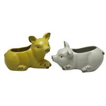 Ceramic Yellow Pig White Pig Red Design Flowerpot