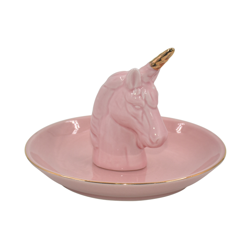 OEM Home Decor Pink Unicorn Style Design Ceramic Jewelry Tray