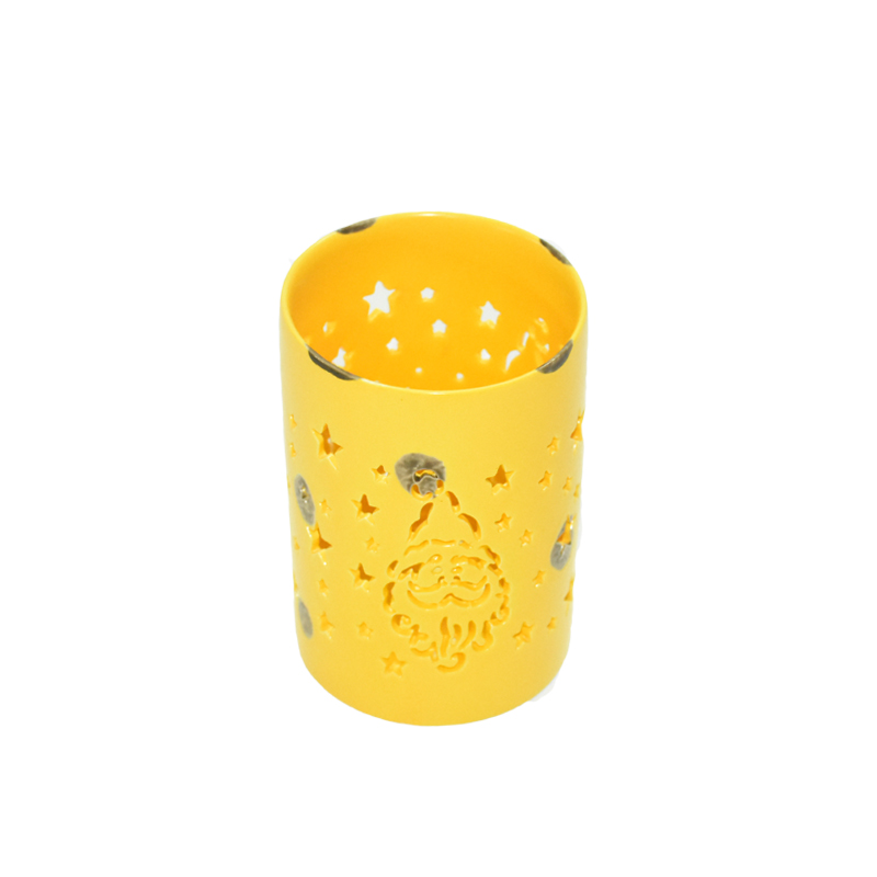 Hollowed Out Santa Claus Yellow Glaze Ceramic Candles Lanterns