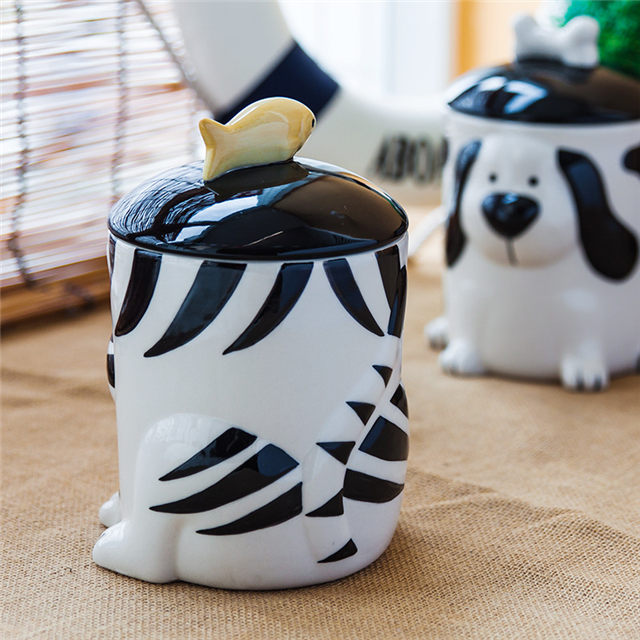 3D Cat Style Ceramic Pet Food Storage Tank Cat Food Jar Dog Food Jar