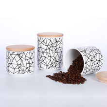 With Bamboo Lid Store Candy Cookies Coffee Printed Strip Pattern Ceramic Jar