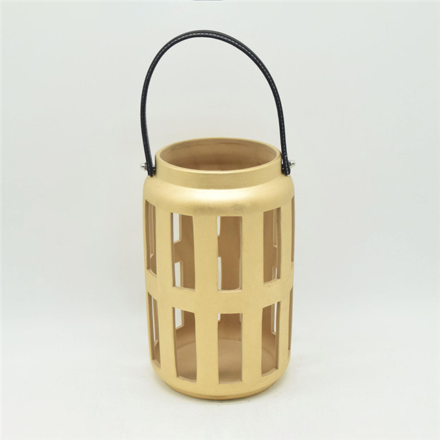Home Furnishing Decoration Light Yellow Ceramic Cylinder Strip Shape Style Hollowing Out Hurricane Lantern