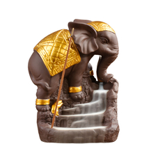 Home Furnishing Decorate Ceramic Statue Golden Elephant Ceramic Backflow Incense Burner