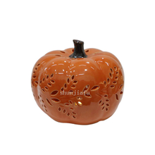Pink Ceramic Pumpkins Shape LED Lantern Ceramic Pumpkin Hollowed Out Lantern Ceramic Pumpkins Decorations