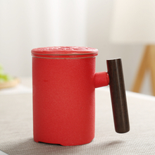 custom logo gift box porcelain coffee mug 320ml Black 、white Match wooden handles and cup lids Ceramic filter Ceramic cups set