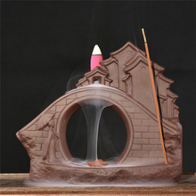 Home Furnishing Decorate Ceramic Statue Hometown Villa Small bridge family Ceramic Backflow Incense Burner