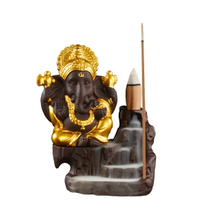 Gold Ceramic Ganesha Waterfall Backflow Incense Burner